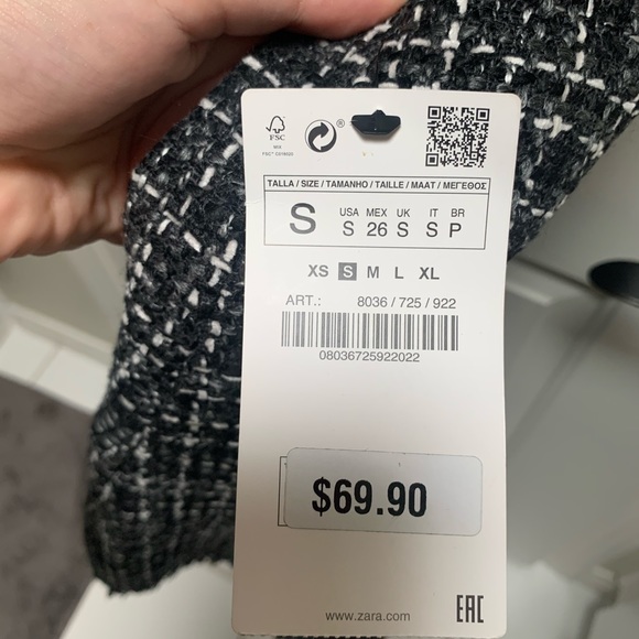 NWT Zara Black Tweed Leather Trim Dress Size S - Picture 5 of 6